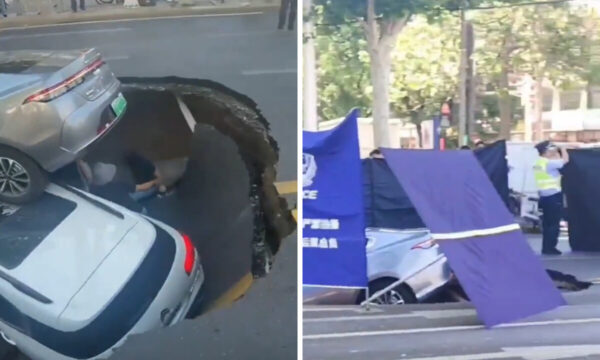 中国で「2年前に修復済み」の道路が陥没　また「手抜き工事」か【動画あり】
