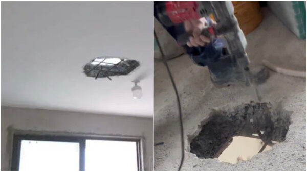 中国新築住宅で天井崩落 中はスカスカ状態