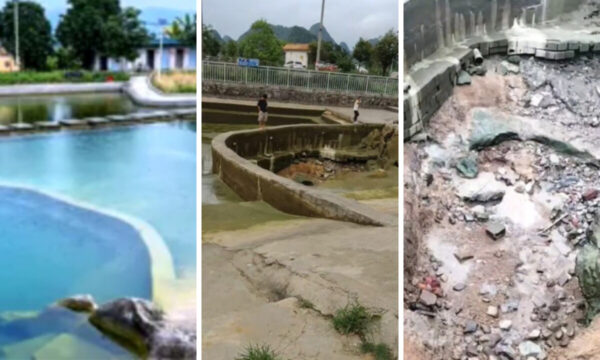 中国・広西で連続地震　池の水が抜け落ちた村
