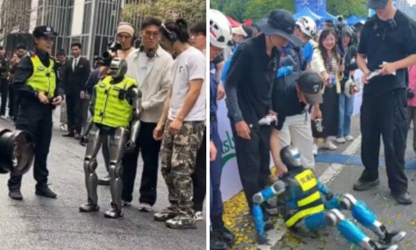 ロボット警官の後ろに職員4人　中国「未来の交通管理」に失笑